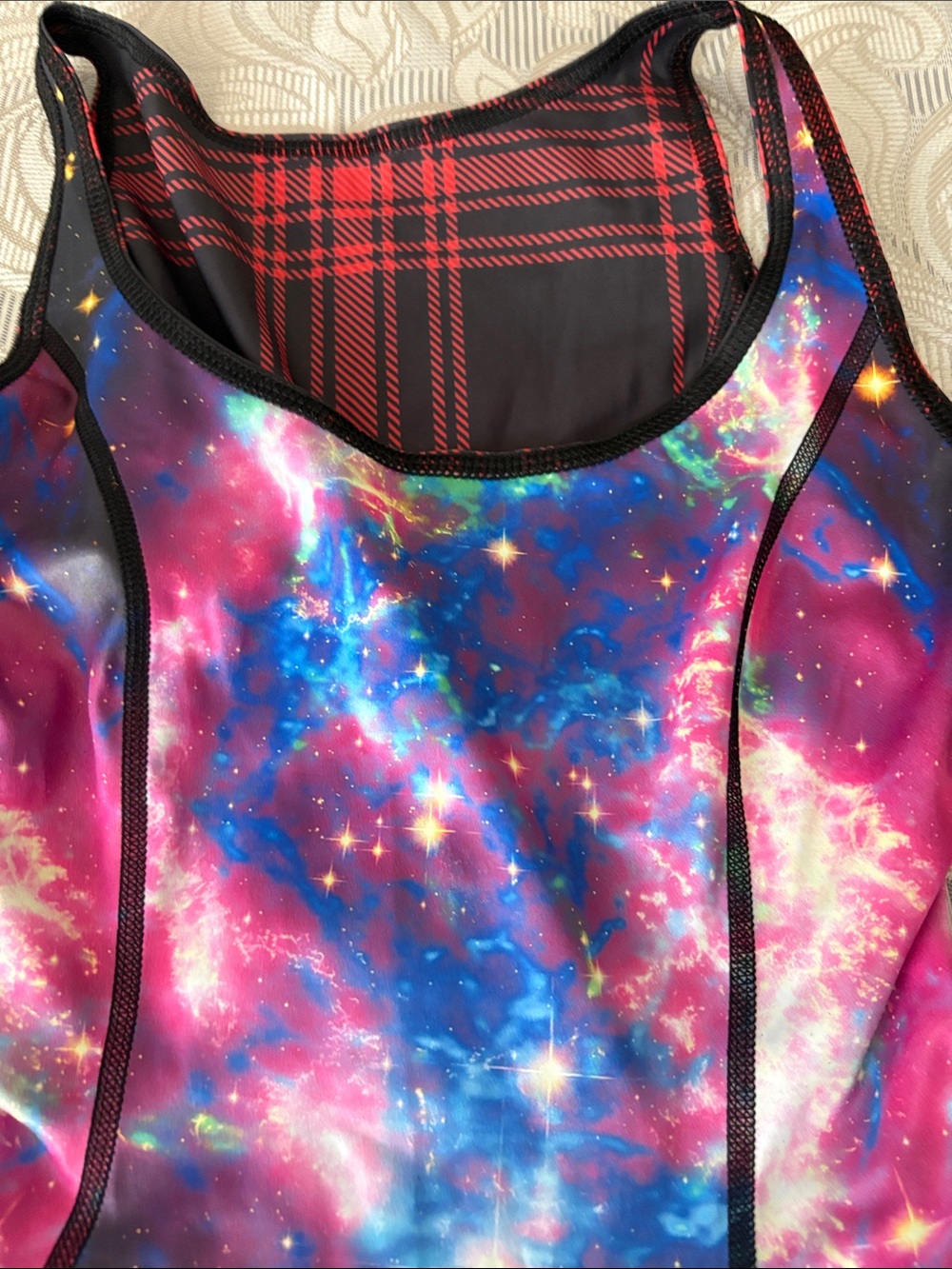 Black and red tartan vs galaxy inside out dress blackmilk - Picture 2 of 4